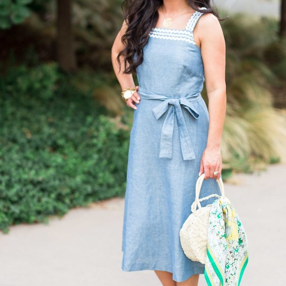 🆕👗 Wavy Trim Chambray Midi Dress ANN TAYLOR - Picture 9 of 12